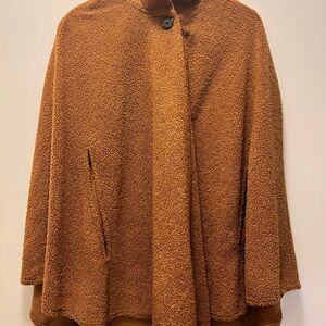 Chic Brown Wool Cape - ONE SIZE